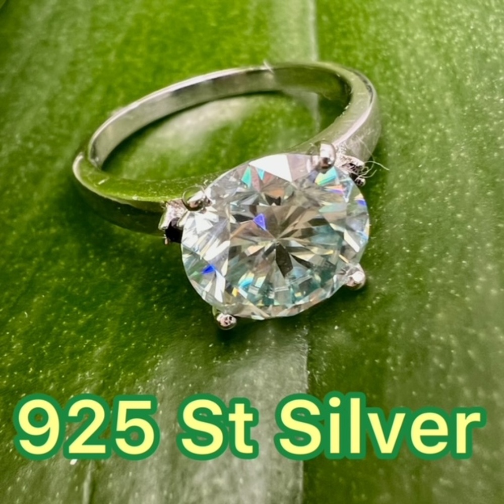 NWT 3.13 ICE BLUE REAL MOISSANITE & BLACK DIAMONDS 925 SILVER ENGAGEMENT RING